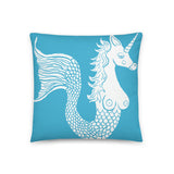 White Mermicorn on Blue Background Accent Pillow