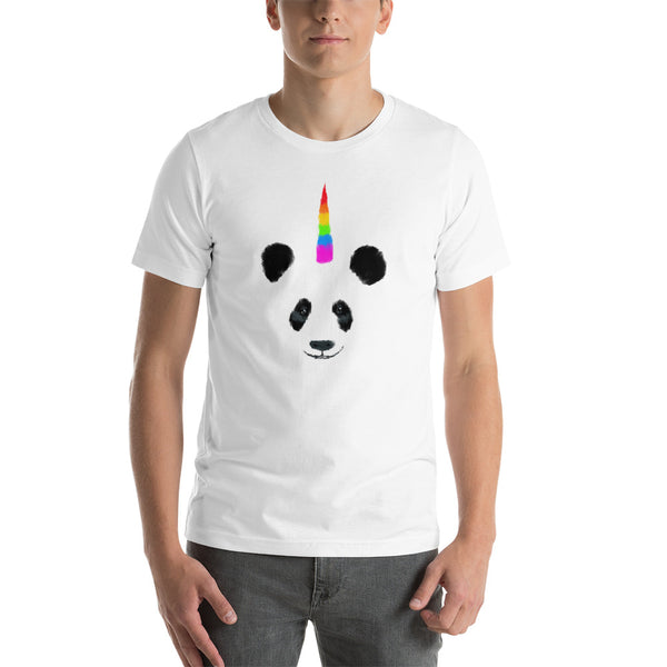 Rainbow Horned Pandacorn (Unicorn Panda) Short-Sleeve Unisex T-Shirt